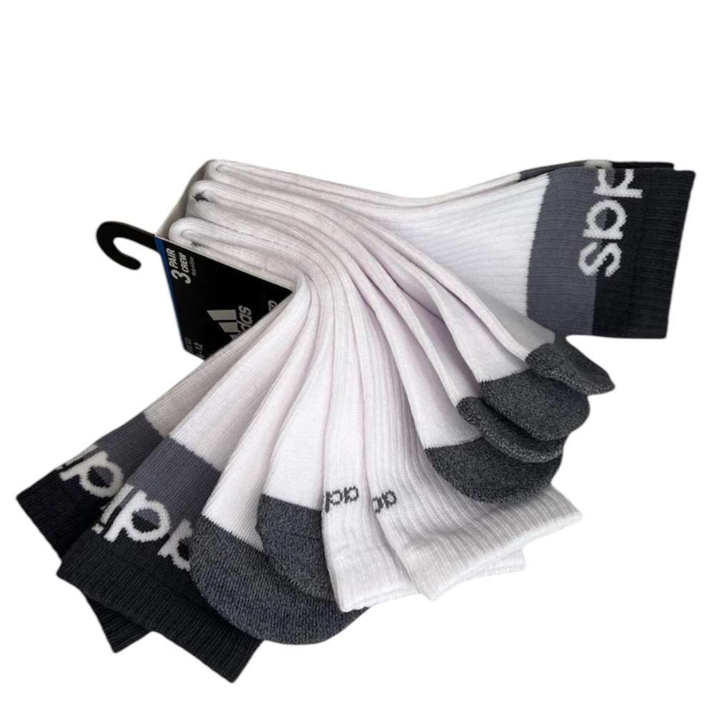 Adidas Men's Cushioned Crew Socks - White and Gray - 3pk - Size 6-12